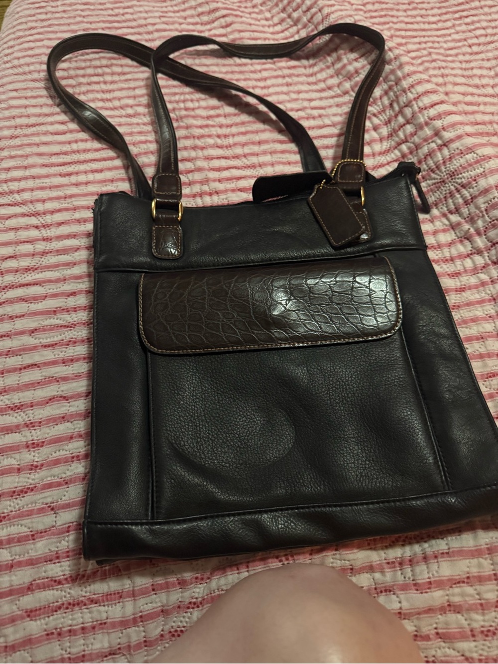 Classic Dark Brown Leather Shoulder Bag with Textured Flap